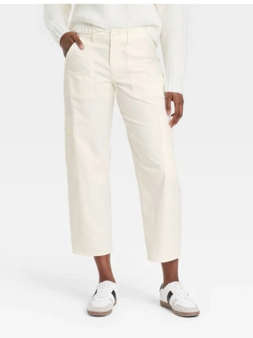 Universal Thread - Women's Mid-Rise Barrel Leg Cargo Pants - Cream - Size 12 NWT
